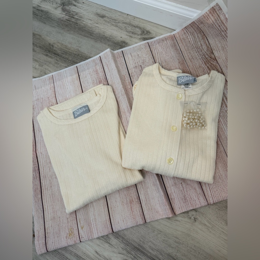 Cream Shirt & Cardigan Set